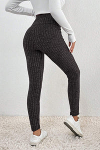 Wide Waistband Leggings | Dark Grey Textured Knit Leggings