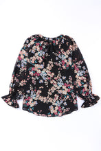 Load image into Gallery viewer, Black Wildflower Print Chiffon Blouse | Tops/Blouses &amp; Shirts
