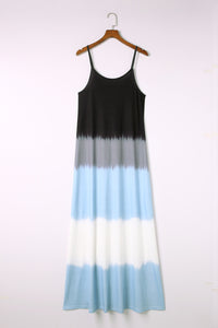 Maxi Dress | Sky Blue Spaghetti Strap Tie Dye Slit Dress