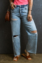 Load image into Gallery viewer, Blue Jeans | Distressed Raw Hem Straight Blue Jeans
