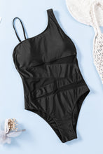 Load image into Gallery viewer, Black One-shoulder Mesh Cuouts Monokini
