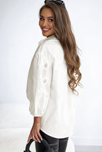 Load image into Gallery viewer, Puff Sleeve Top | White Eyelet Buttoned Shirt
