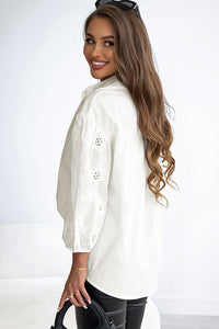 Puff Sleeve Top | White Eyelet Buttoned Shirt