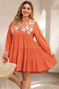 Tiered Ruffle Dress | Orange Plus Size Embroidered Dress