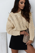 Load image into Gallery viewer, Drop Shoulder Sweater | Khaki Eyelets Cable Knit
