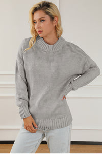 Light Grey Chunky Knit Turtle Neck Drop Shoulder Sweater | Tops/Sweaters & Cardigans