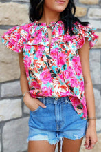 Load image into Gallery viewer, Rose Ruffle Flutter Sleeve Floral Print Blouse | Tops/Blouses &amp; Shirts
