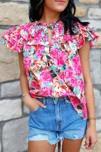 Rose Ruffle Flutter Sleeve Floral Print Blouse | Tops/Blouses & Shirts