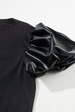 Load image into Gallery viewer, Puff Sleeve Top | Black Faux Leather Sleeve Mock Neck Top
