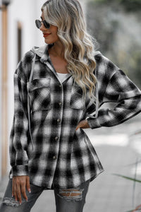 Drawstring Plaid Hooded Shacket