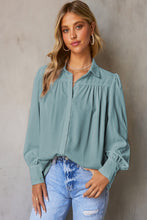 Load image into Gallery viewer, Sky Blue Solid Color Button Up Puff Sleeve Blouse | Tops/Blouses &amp; Shirts
