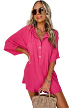 Load image into Gallery viewer, Bright Pink Half Button Collared Loose Romper | Bottoms/Jumpsuits &amp; Rompers
