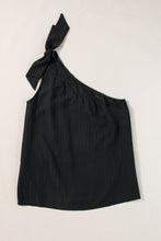 Load image into Gallery viewer, One Shoulder Tank Top | Black Textured Bowknot Blouse
