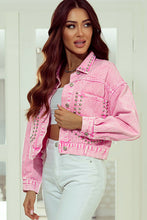 Load image into Gallery viewer, Womens Denim Jacket | Pink Rivet Studded Pocketed Denim Jacket | Outerwear/Denim jackets
