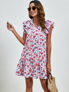 Womens Mini Dress | Tied Floral Cap Sleeve Mini Dress | Mini Dress