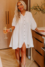 Load image into Gallery viewer, Mini Dress | White Half Puff Sleeve Buttoned Shirt
