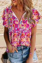 Load image into Gallery viewer, Fiery Red Flutter Sleeves Floral Print Top | Tops/Tops &amp; Tees
