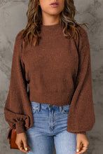 Load image into Gallery viewer, Brown Solid Color Lantern Sleeve Knitted Sweater | Tops/Sweaters &amp; Cardigans
