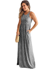 Load image into Gallery viewer, Gray Leopard Print Pocketed Sleeveless Maxi Dress
