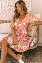 Load image into Gallery viewer, Orange Wide Flutter Sleeve Floral Dress | Dresses/Floral Dresses
