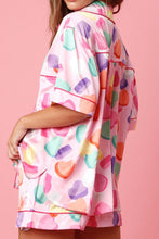 Load image into Gallery viewer, Pink Full Pattern Shirt and Shorts Satin Pajama Set | Loungewear &amp; Sleepwear/Sleepwear
