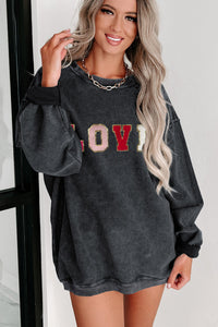 Black Sweatshirt | Sequin LOVE Chenille Embroidered Graphic