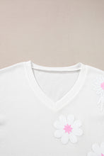 Load image into Gallery viewer, V Neck Top | White Flower Applique Texture Knitted Blouse
