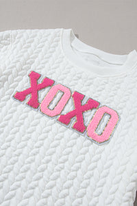 Pullover Sweatshirt | White XOXO Glitter Chenille Cable Knit