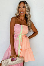 Load image into Gallery viewer, Strapless Mini Dress | Pink Color Block Button Front Dress
