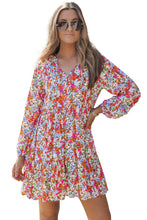 Load image into Gallery viewer, Multicolor Floral Neck Tie Long Sleeve Flared Dress | Dresses/Floral Dresses
