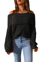 Load image into Gallery viewer, Black Ribbed Knit Foldover Off Shoulder Sweater
