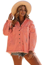 Load image into Gallery viewer, Orange Distressed Fringe Trim Denim Jacket | Outerwear/Denim jackets
