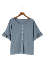 Load image into Gallery viewer, T Shirt | Gray Ruffled Half Sleeve Buttoned Loose
