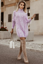 Load image into Gallery viewer, Sweater Dress | Purple Twist Fringe Casual High Neck
