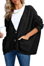 Load image into Gallery viewer, Black Buttons Front Pocketed Sweater Cardigan | Tops/Sweaters &amp; Cardigans
