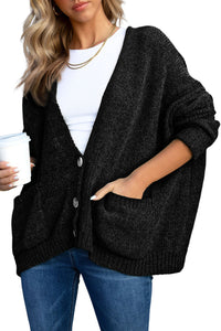 Black Buttons Front Pocketed Sweater Cardigan | Tops/Sweaters & Cardigans