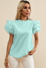 Load image into Gallery viewer, Ruffled Sleeve Top | Eyelet Round Neck Cap Sleeve Blouse
