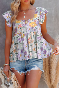 Purple Multicolor Flutter Floral Print Flowy Tank Top | Tops/Tank Tops