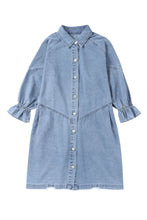 Load image into Gallery viewer, Sky Blue Buttoned Long Sleeve Denim Mini Dress | Dresses/Mini Dresses
