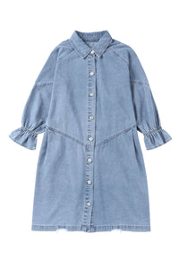 Sky Blue Buttoned Long Sleeve Denim Mini Dress | Dresses/Mini Dresses