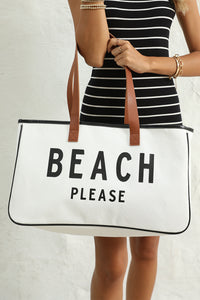 White BEACH PLEASE Print Large Canvas Tote Bag | Shoes & Bags/Handbags