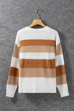 Load image into Gallery viewer, Chestnut Striped Cable Knit Drop Shoulder Sweater | Tops/Sweaters &amp; Cardigans
