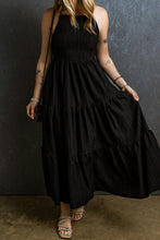 Load image into Gallery viewer, Maxi Dress | Black Spaghetti Straps Smocked Pleated Dress
