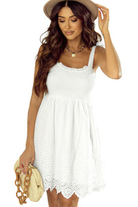 Mini Dress | White Adjustable Tie Straps Smocked Dress