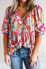 Load image into Gallery viewer, Printed Blouse | Tie Neck Half Sleeve Top
