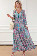 Load image into Gallery viewer, Paisley Printed Ruffle Trim Elegant Maxi Dress | Dresses/Maxi Dresses
