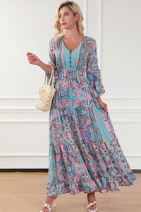 Paisley Printed Ruffle Trim Elegant Maxi Dress | Dresses/Maxi Dresses