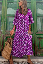 Load image into Gallery viewer, Maxi Dress | Purple Bohemian Puff Sleeve Dress
