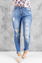 Load image into Gallery viewer, Sky Blue High Rise Button Front Frayed Ankle Skinny Jeans | Bottoms/Jeans
