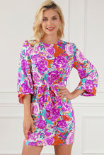 Load image into Gallery viewer, Mini Dress | Purple Floral Keyhole Back Long Sleeve Belted
